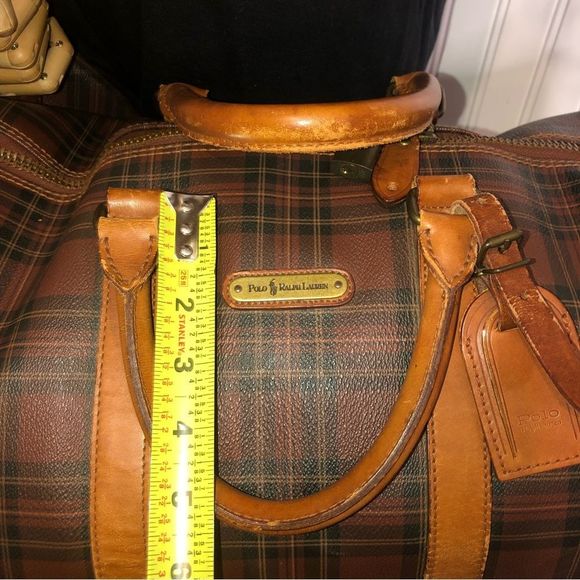 W RALPH LAUREN Brown Green Tartan Plaid Boston Weekend Travel Duffle Bag Speedy - Picture 12 of 15